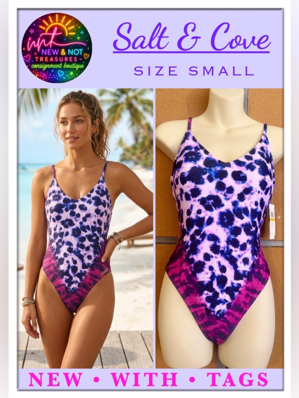 Salt + Cove Junior’s How Do You Zoo Leopard Tie Dye One Piece Swimsuit sz SMALL